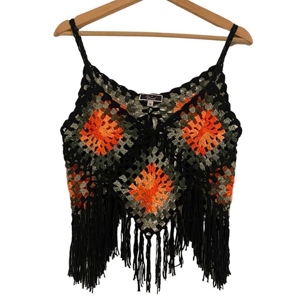 Woven Crochet Aztec Tassel Bohemien Cropped Tank Top Shirt